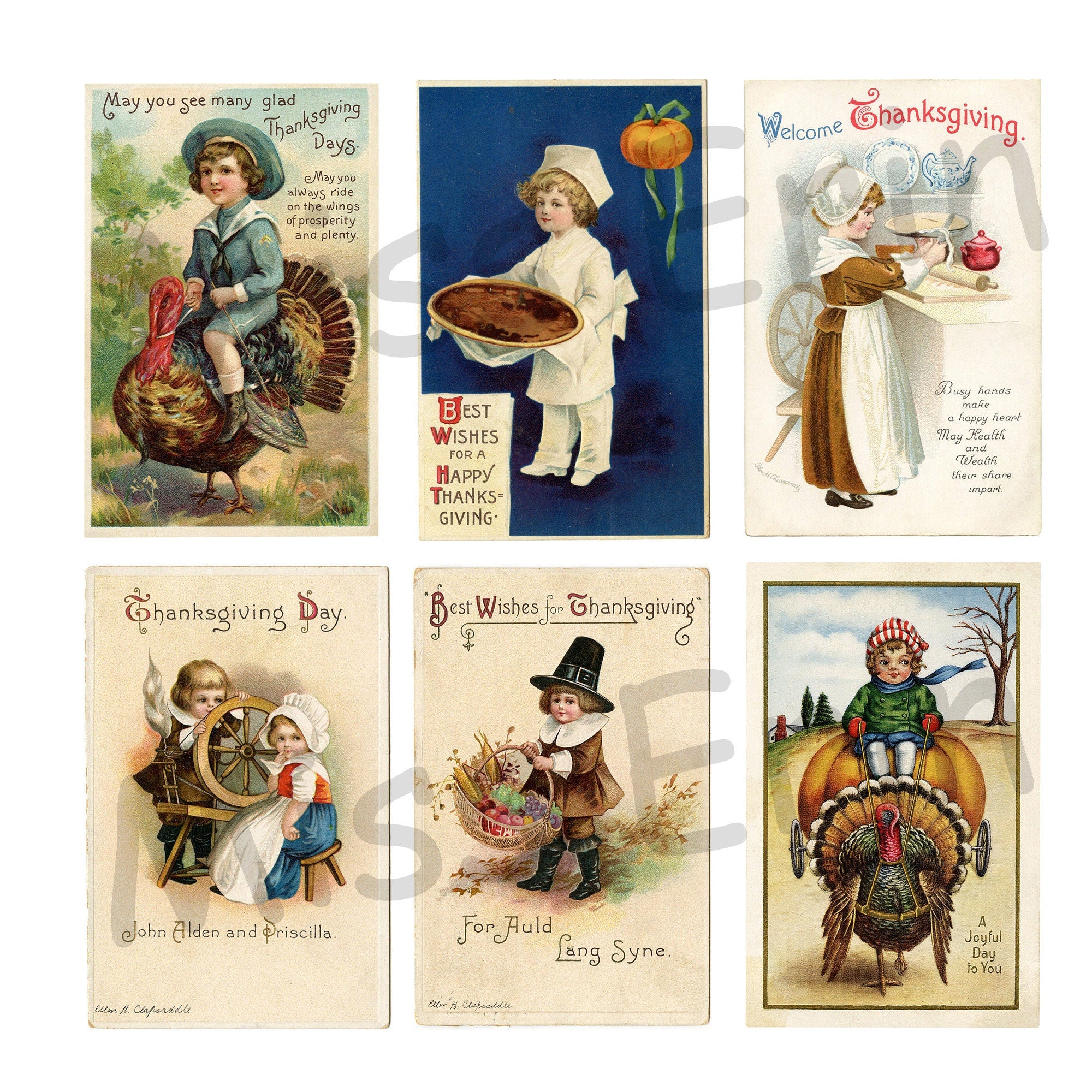 24 Vintage Thanksgiving Postcards Digital Download