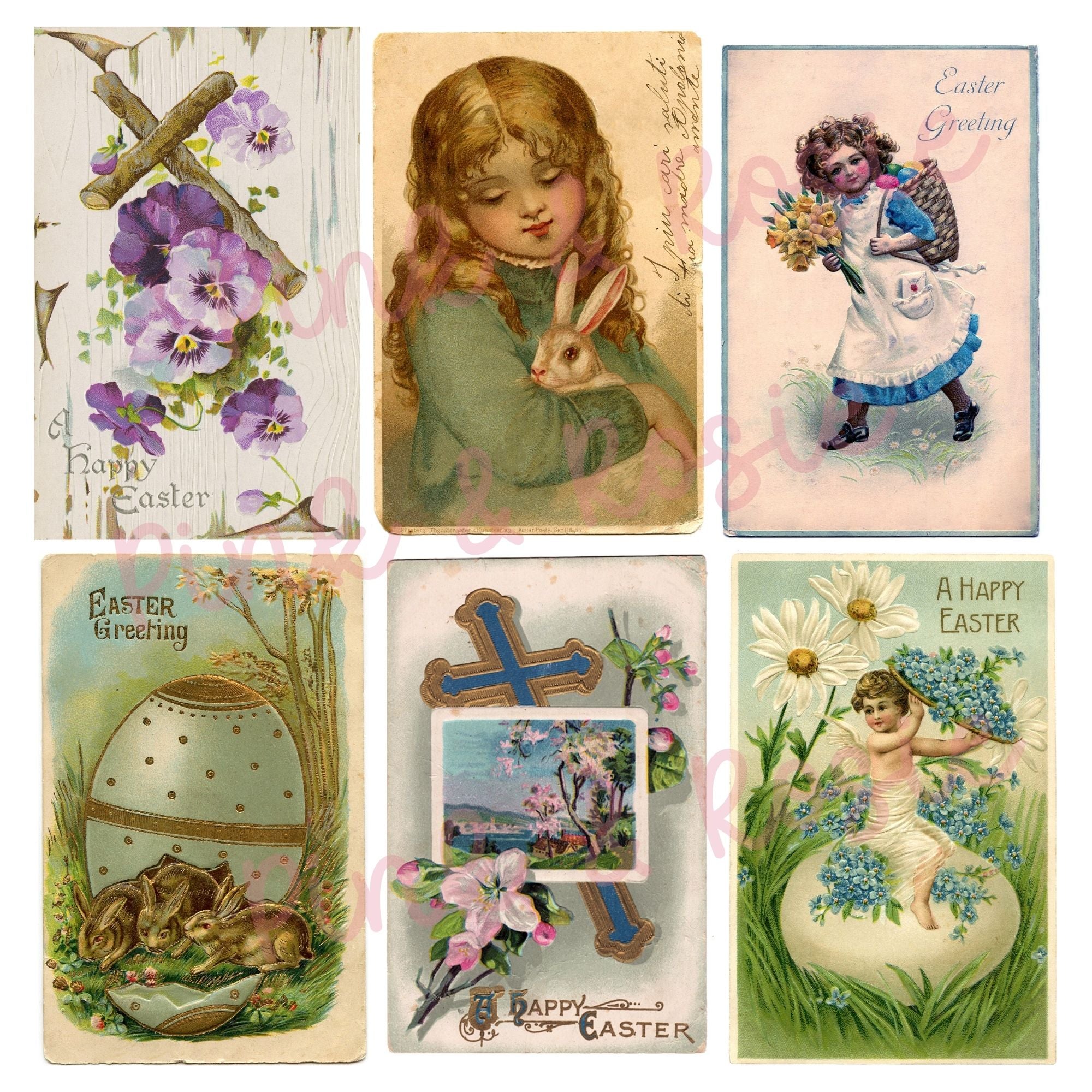 24 Vintage Easter Postcards Digital Download