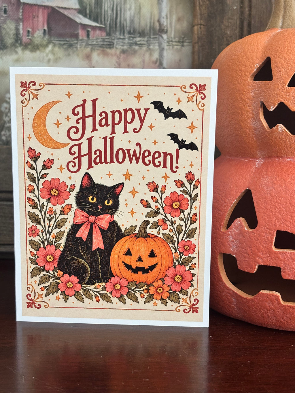 Autumn Greeting Card Set of 3, Vintage Fall & Halloween Cards