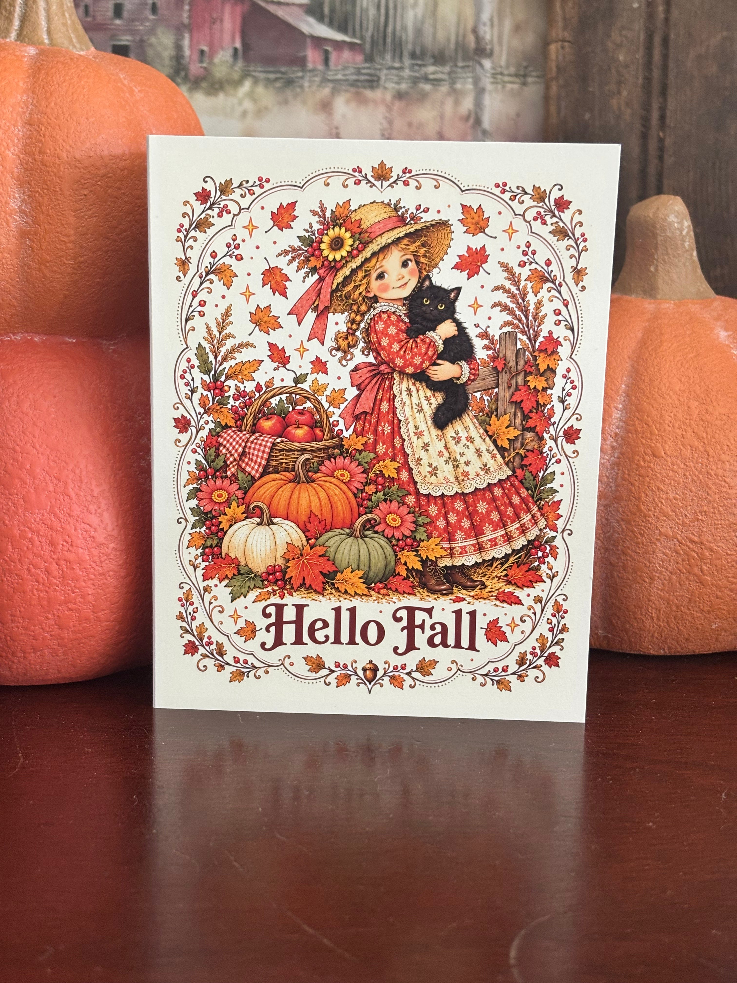 Autumn Greeting Card Set of 3, Vintage Fall & Halloween Cards