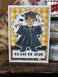 Graduation-themed boy/male card with 'Class of 2026' text on a checkered background