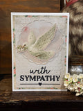 Sympathy card with a dove and floral elements with the text "with sympathy".