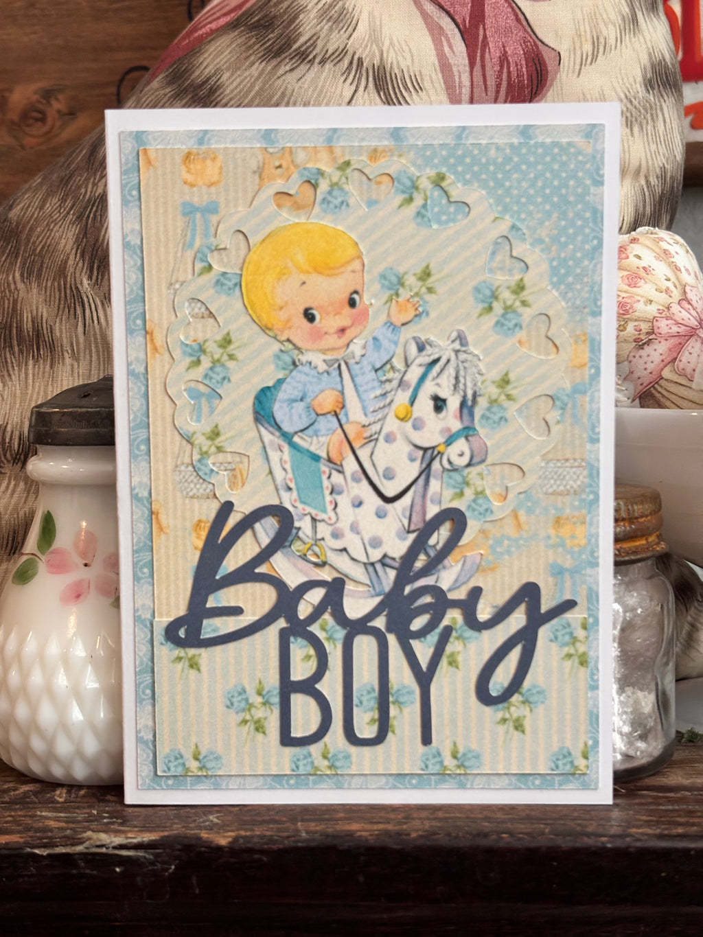 Baby Boy On Rocking Horse Card
