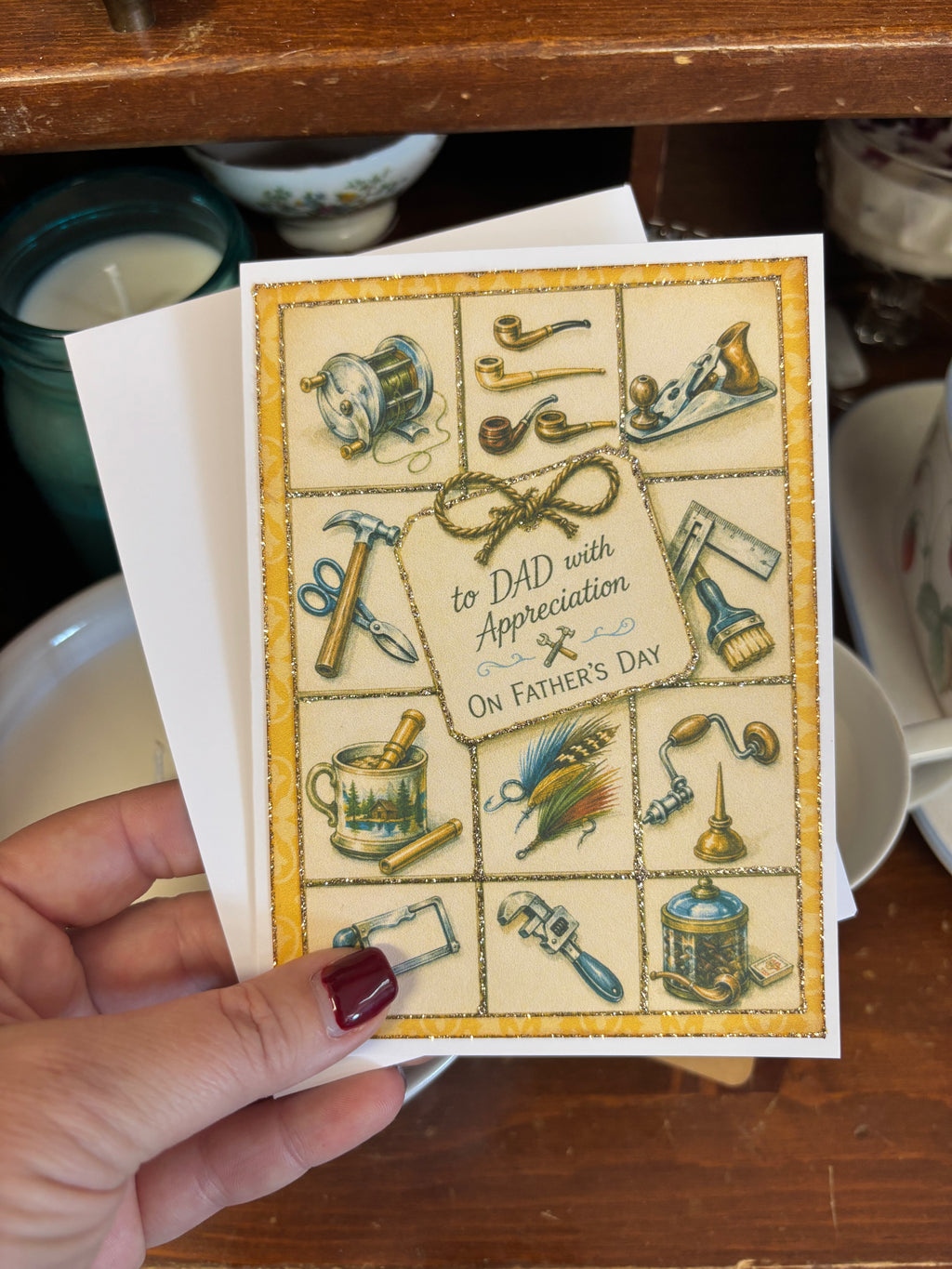Vintage Father's Day Card – Fishing, Tools & Workshop Inspired Greeting Card for Dad