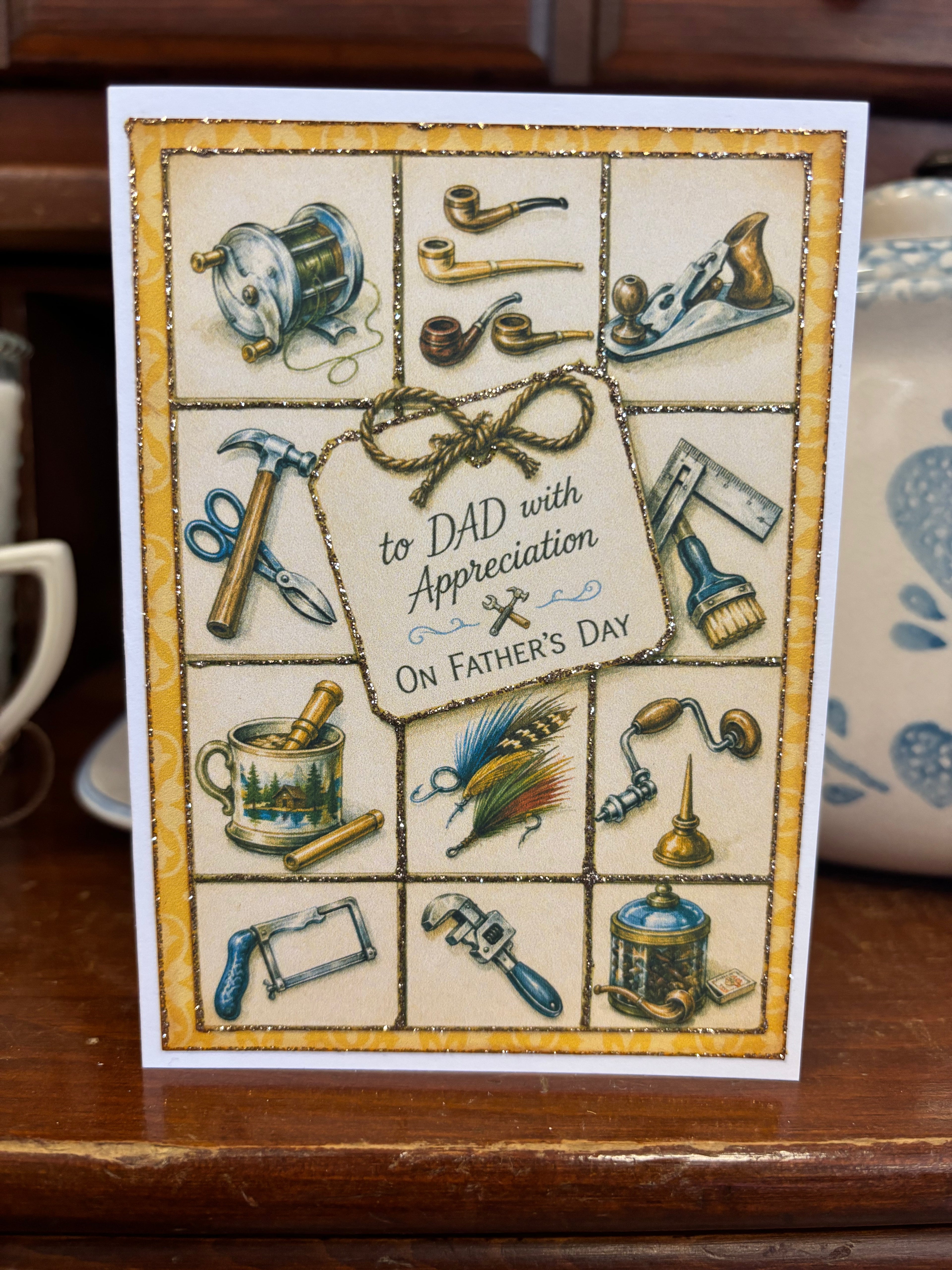 Vintage Father's Day Card – Fishing, Tools & Workshop Inspired Greeting Card for Dad
