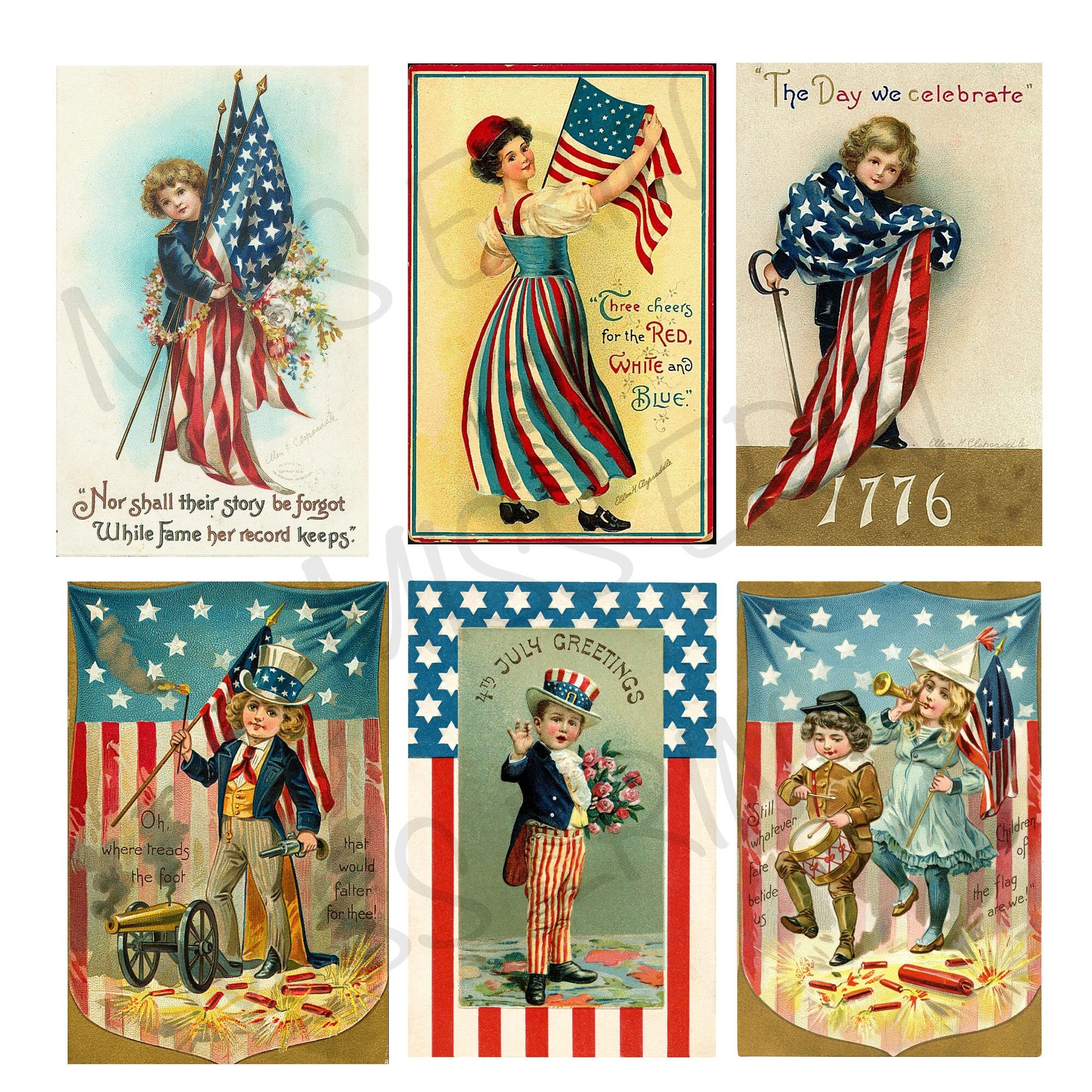 24 Vintage Patriotic Printable Digital Postcards