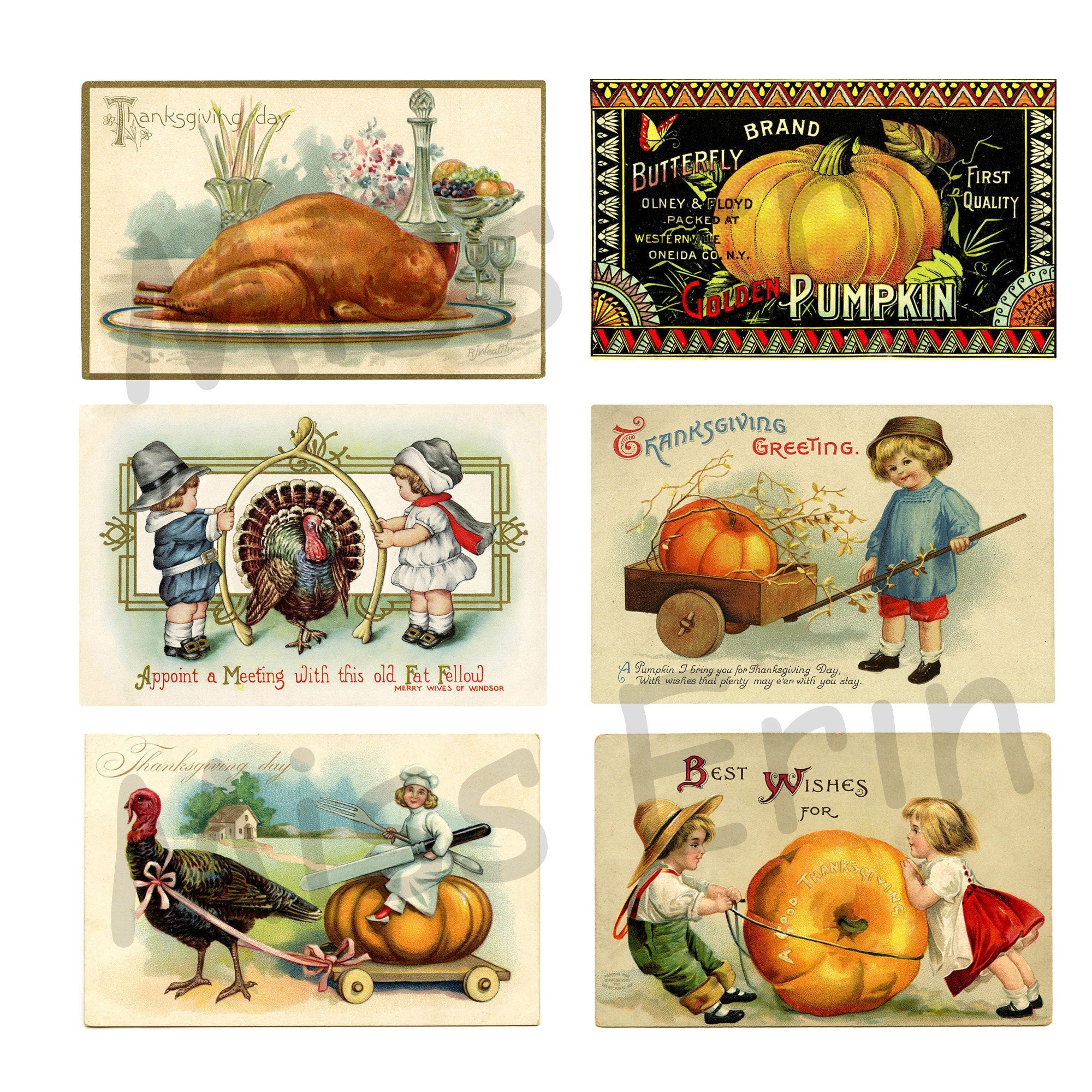 24 Vintage Thanksgiving Postcards Digital Download