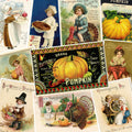 Collage of vintage Thanksgiving cards with pumpkins, children, and traditional elements.